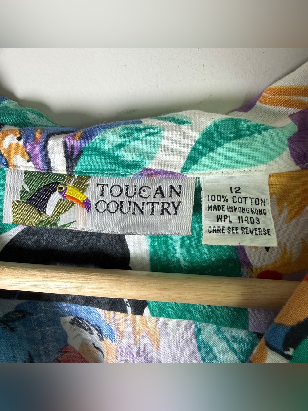 VTG Toucan Country 80s Tropical Retro Bird Print Cotton Vacay Blouse | Size 12 - Picture 5 of 10